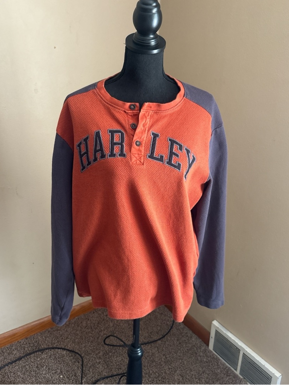 Harley-Davidson Orange and Navy Long-Sleeve Henley